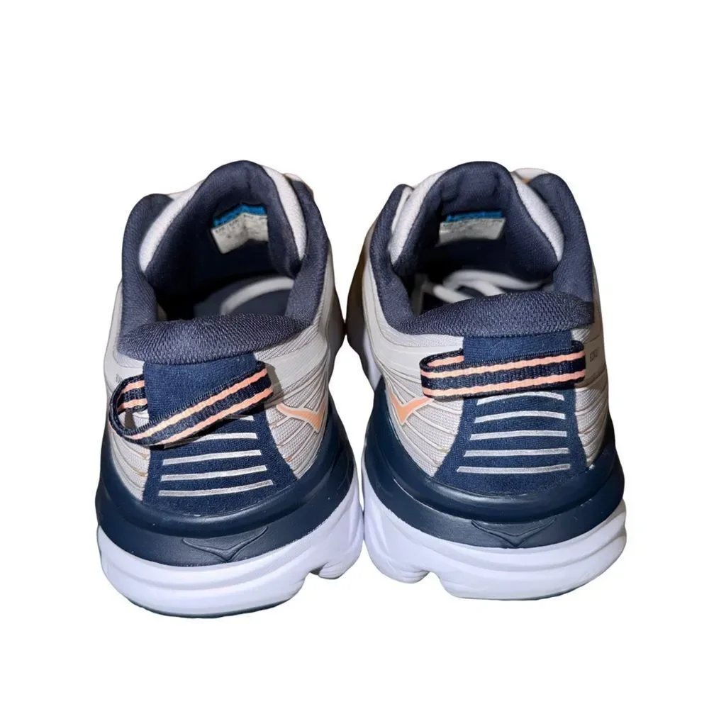 Hoka Bondi 7 women’s Running Shoe - Light Beige with Navy & Peach size 10